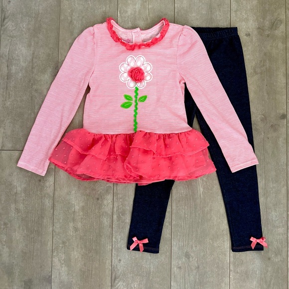 Nannette Lepore Girls Floral Striped Ruffle Matching Outfit Set - Picture 3 of 11